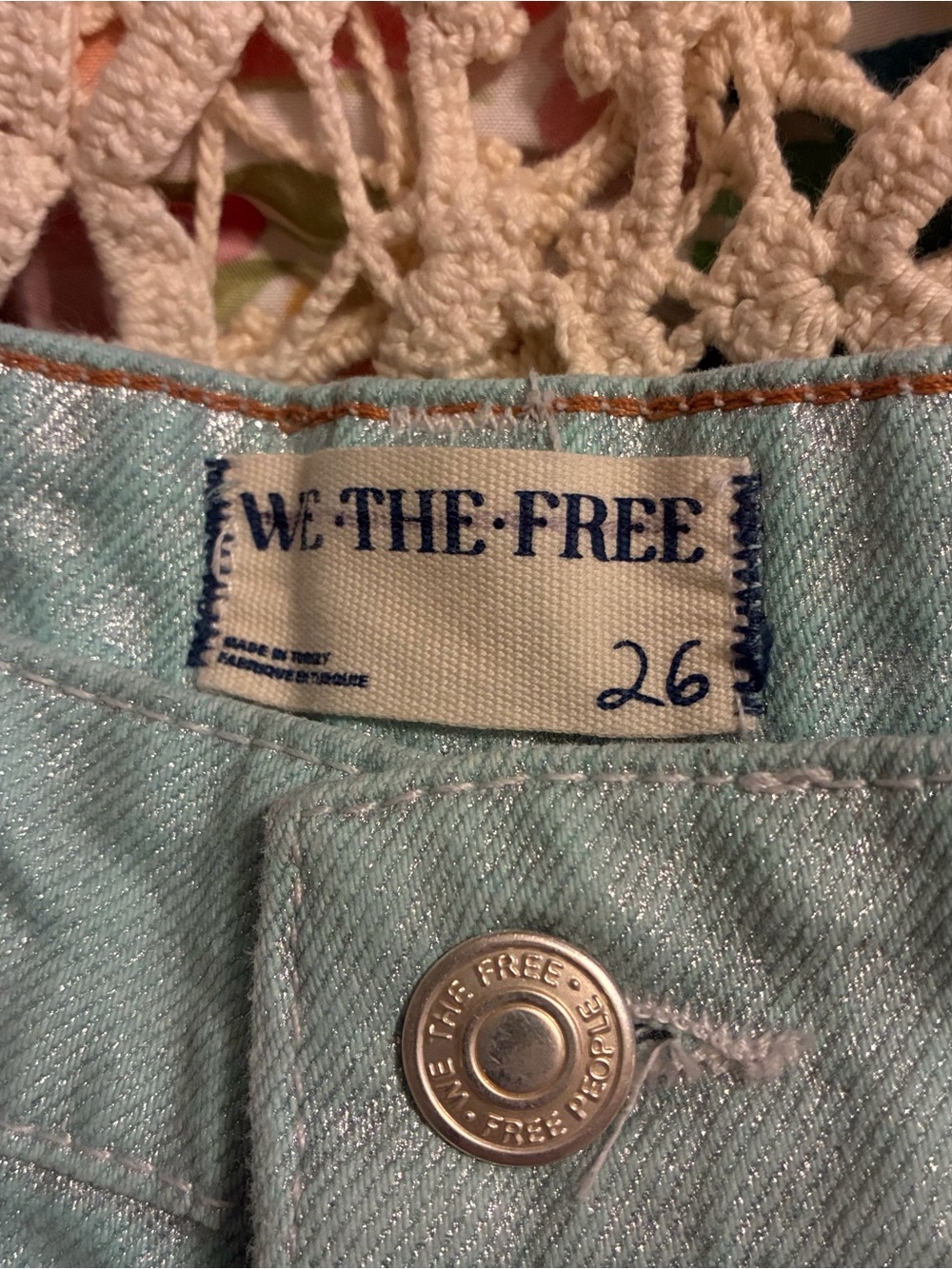 Like New We the Free "Lap of Luxury" Barrel Cargo Jeans in Metallica Aquamarine - Picture 13 of 14